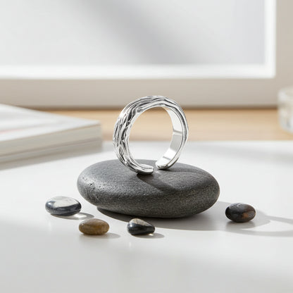 Adjustable Silver Textured Band Ring
