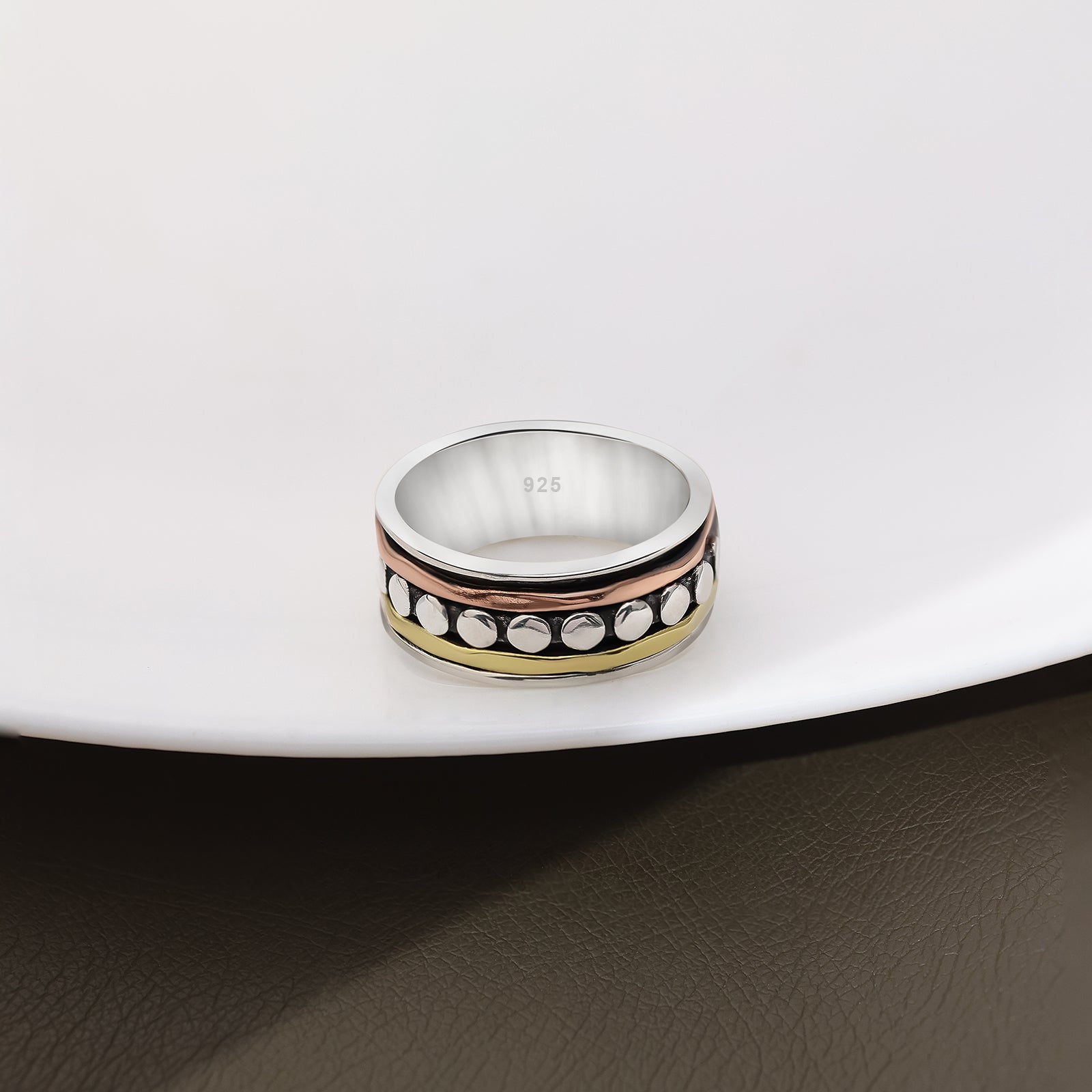Multitoned Design Silver Band Ring