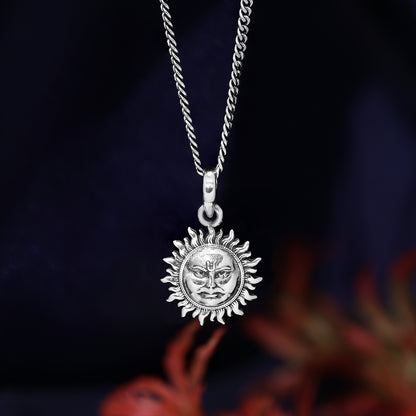 Oxidized Pure Silver Sun Pendant