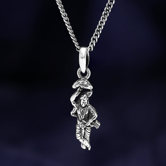 Shri Krishna Silver Pendant with Box Chain