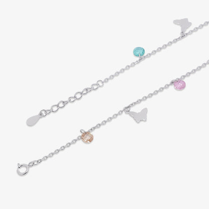 Butterfly Multicolor Crystal Silver Anklet