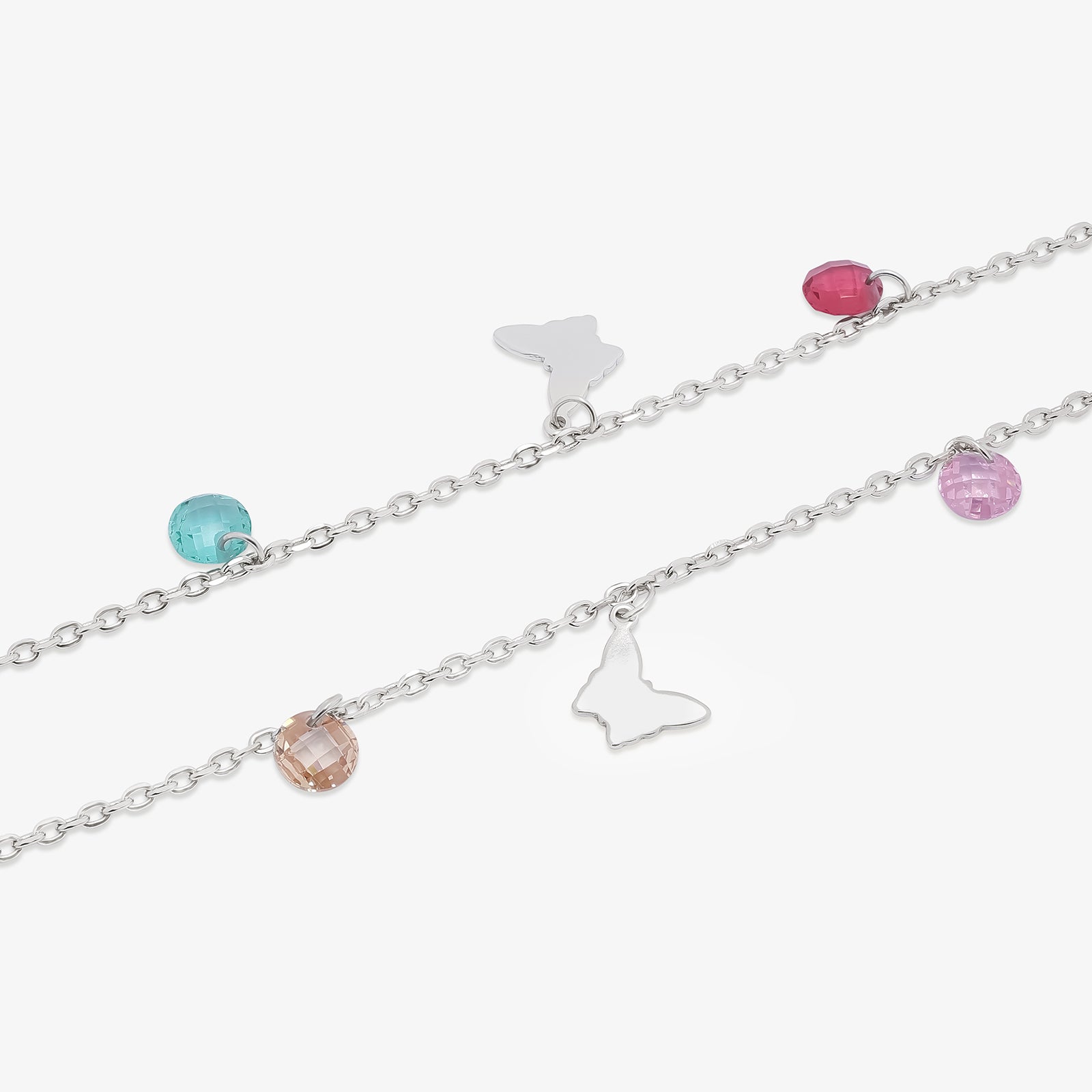 Butterfly Multicolor Crystal Silver Anklet