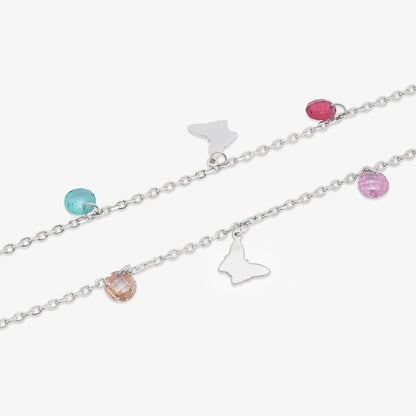 Butterfly Multicolor Crystal Silver Anklet