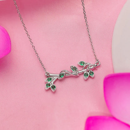 Silver Emerald Leaf Chain Necklace - Tweov Jewels
