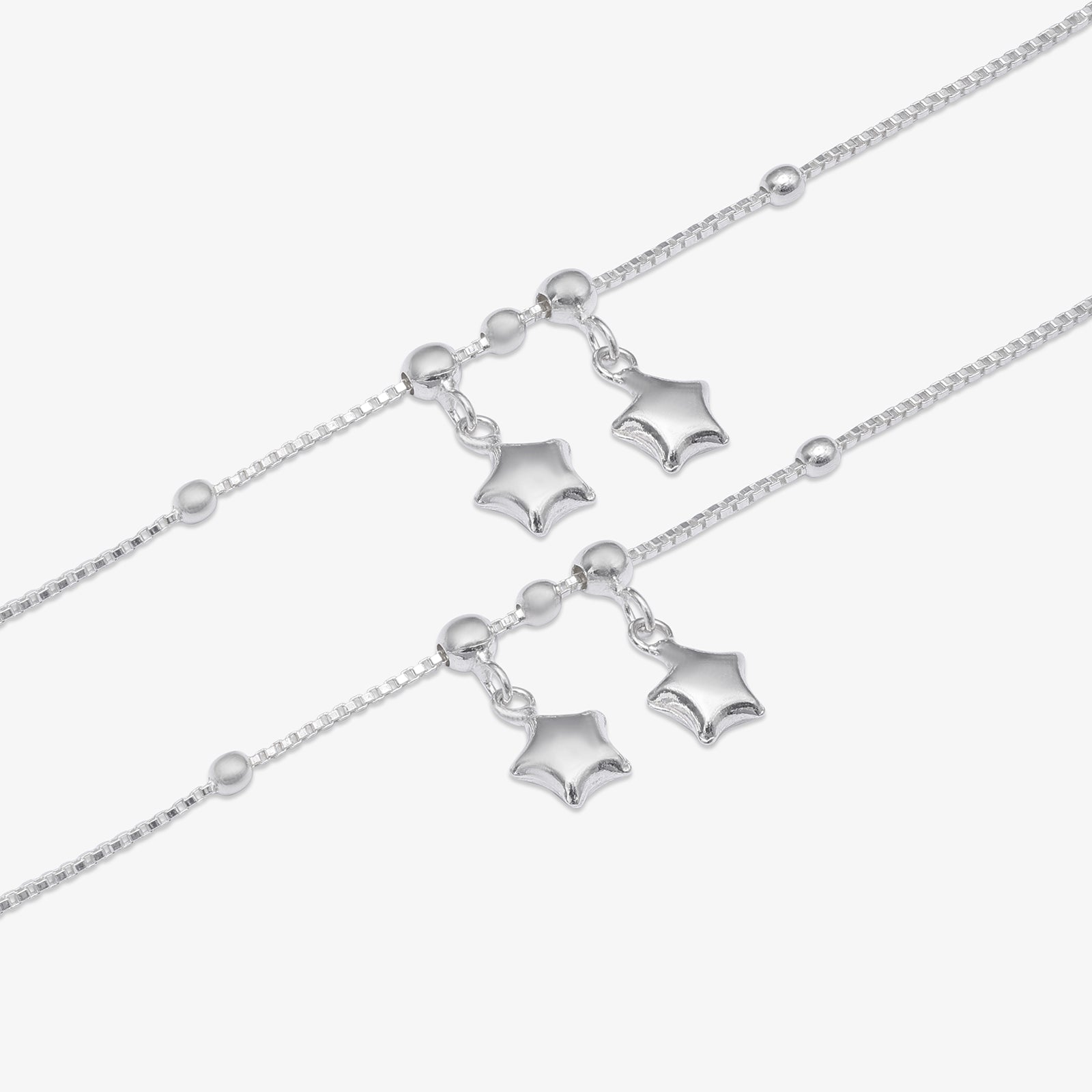 Silver Duo Star Charm Chain Anklet