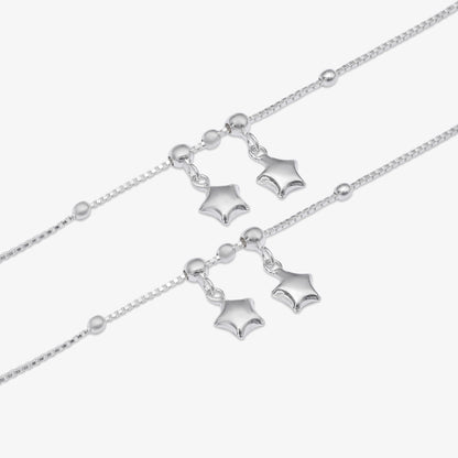 Silver Duo Star Charm Chain Anklet