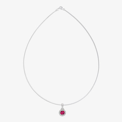 Ruby Red CZ Pendant Chain For Women – 925 Sterling Silver Rhodium Plated