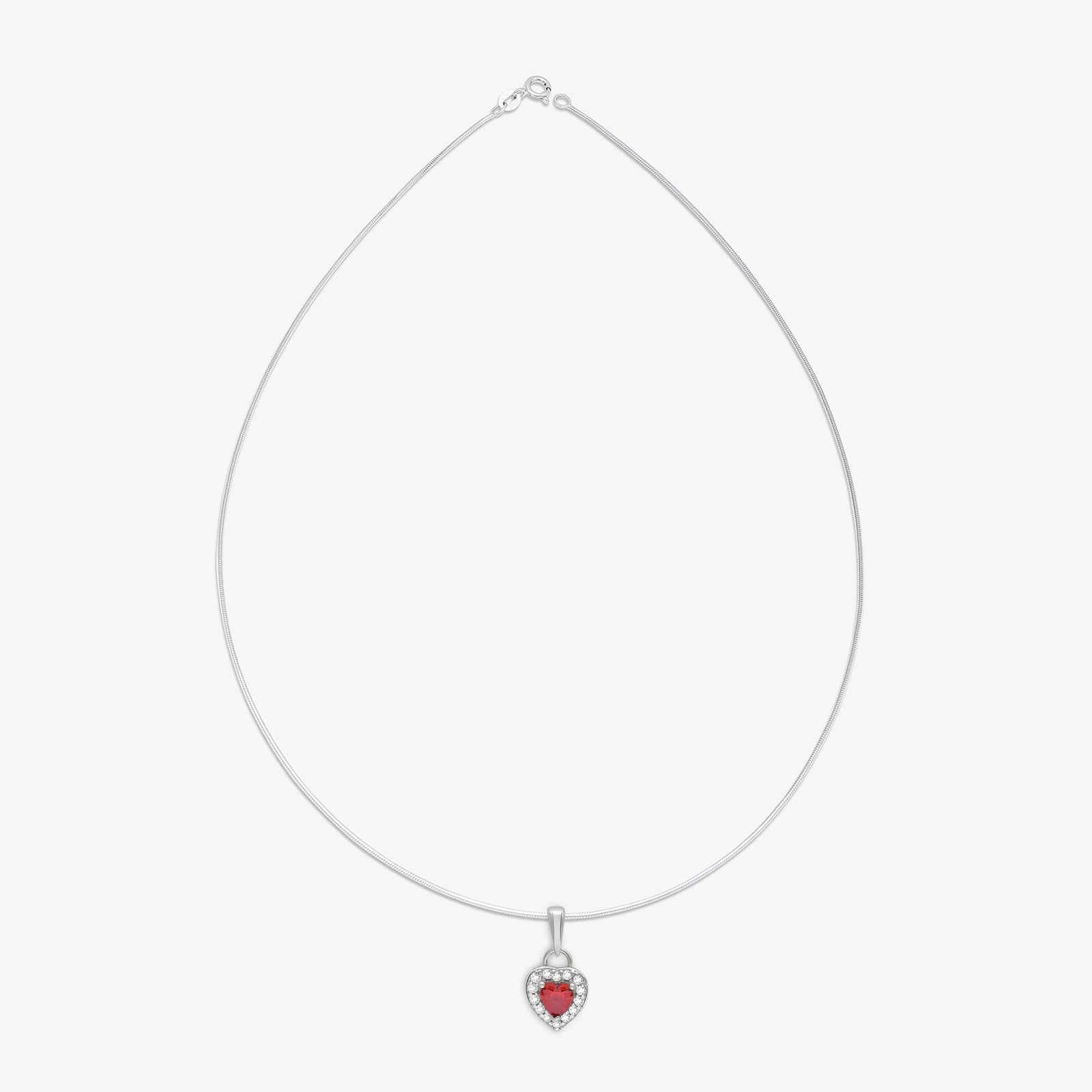 Ruby Red Heart Pendant Chain For Women – 925 Sterling Silver Rhodium Plated