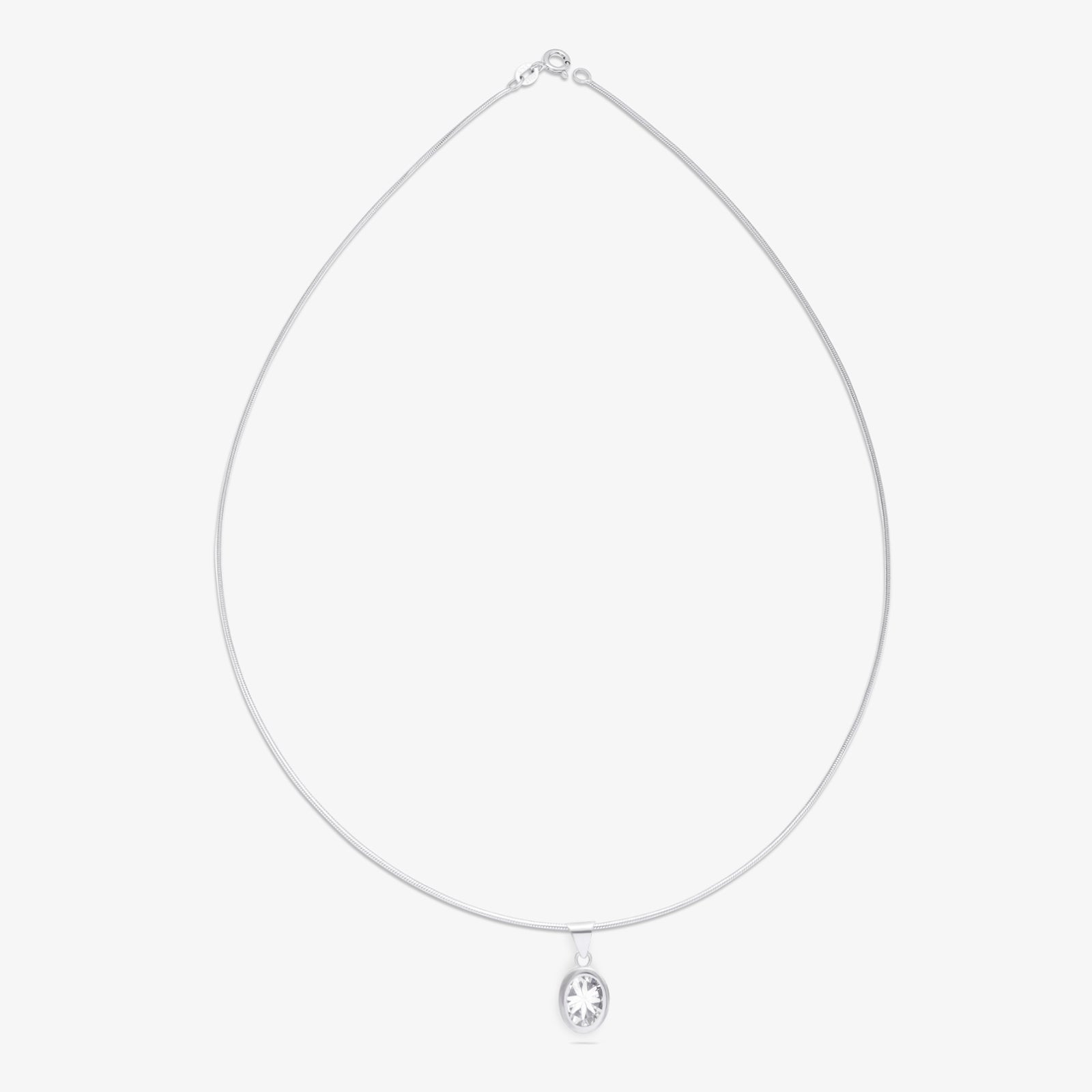 Oval CZ Pendant Chain For Girls – 925 Sterling Silver Rhodium Plated