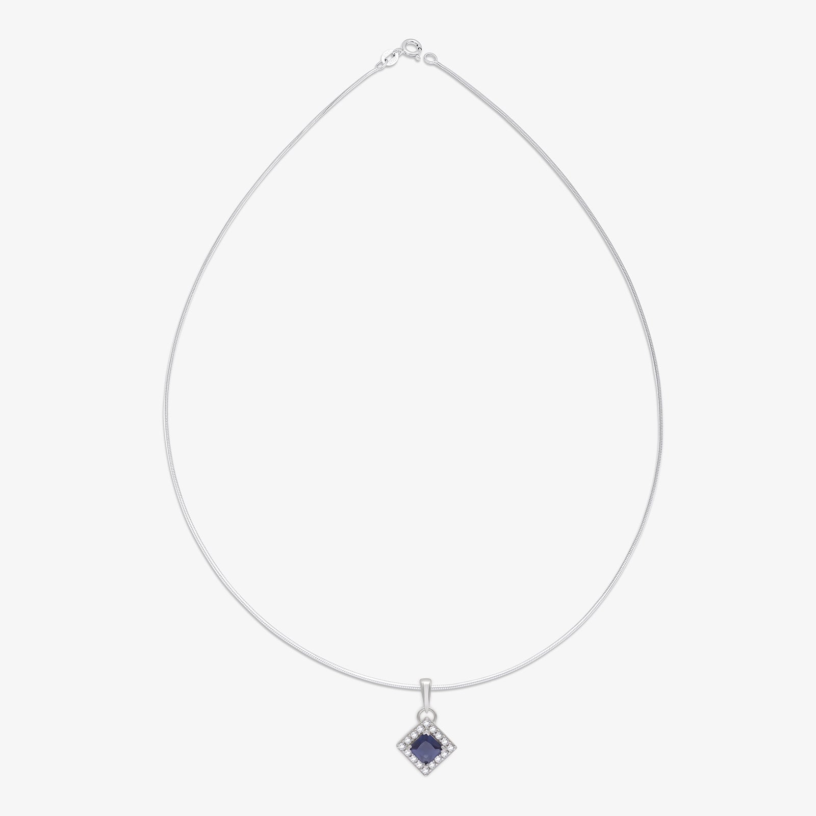 Sapphire Blue CZ Pendant Chain For Women – 925 Sterling Silver Rhodium Plated