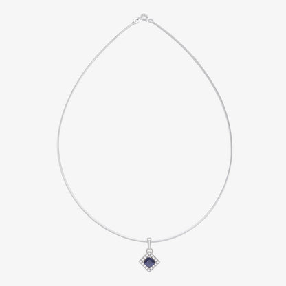 Sapphire Blue CZ Pendant Chain For Women – 925 Sterling Silver Rhodium Plated