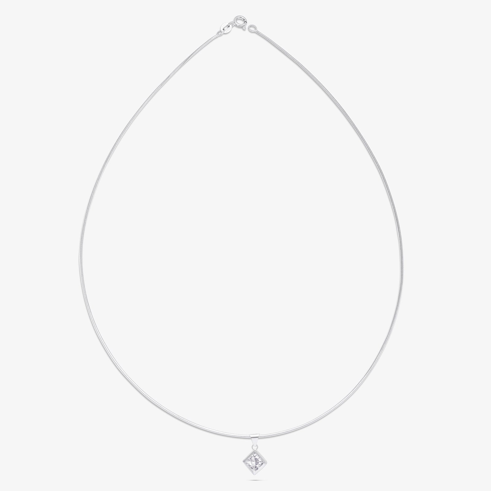 CZ Diamond Solitaire Pendant Chain For Women – 925 Sterling Silver Rhodium Plated