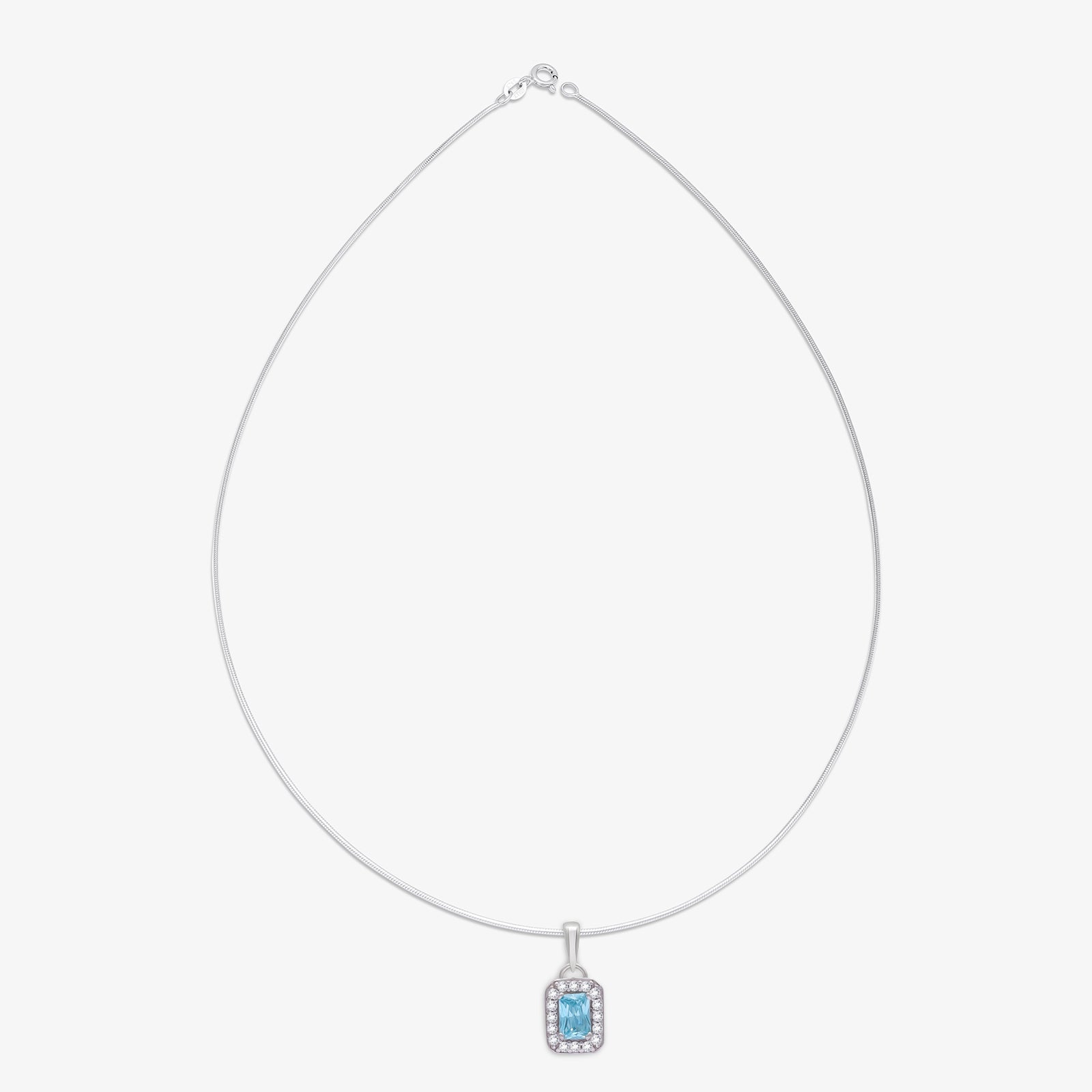Aqua Blue Emerald Cut Pendant Chain For Women – 925 Sterling Silver Rhodium Plated