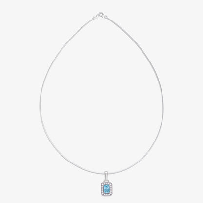 Aqua Blue Emerald Cut Pendant Chain For Women – 925 Sterling Silver Rhodium Plated