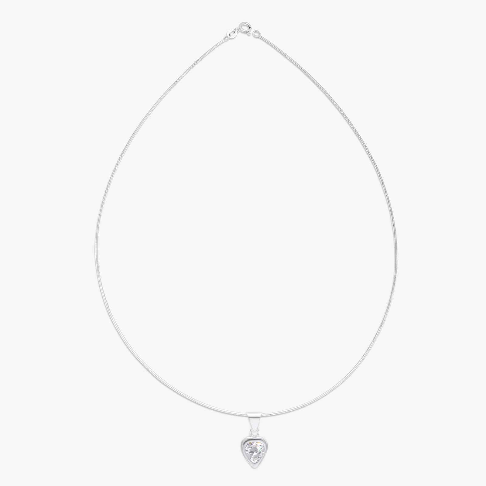 CZ Bezel Set Heart Pendant Chain For Girls – 925 Sterling Silver Rhodium Plated