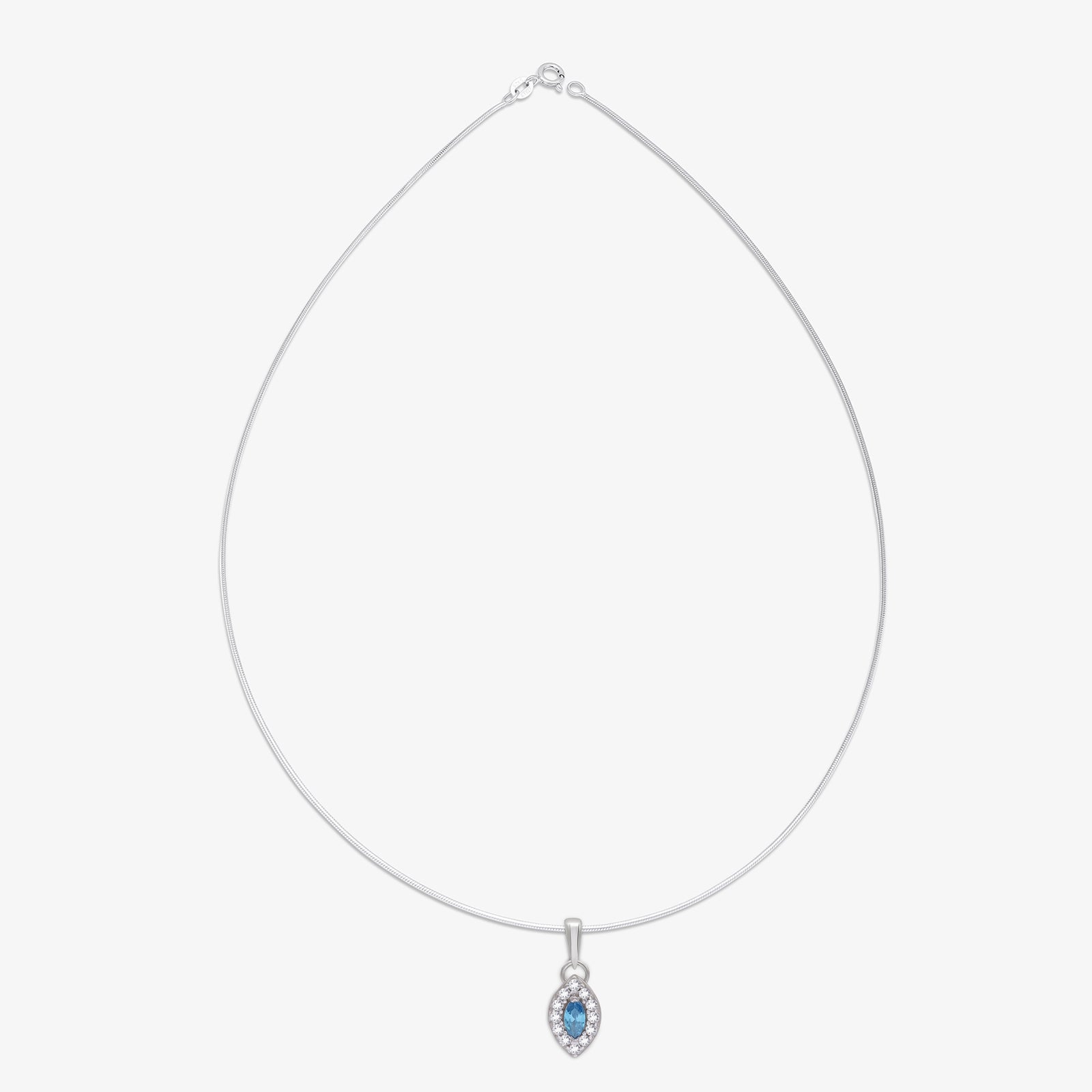 Blue Marquise Pendant Chain For Women – 925 Sterling Silver Rhodium Plated