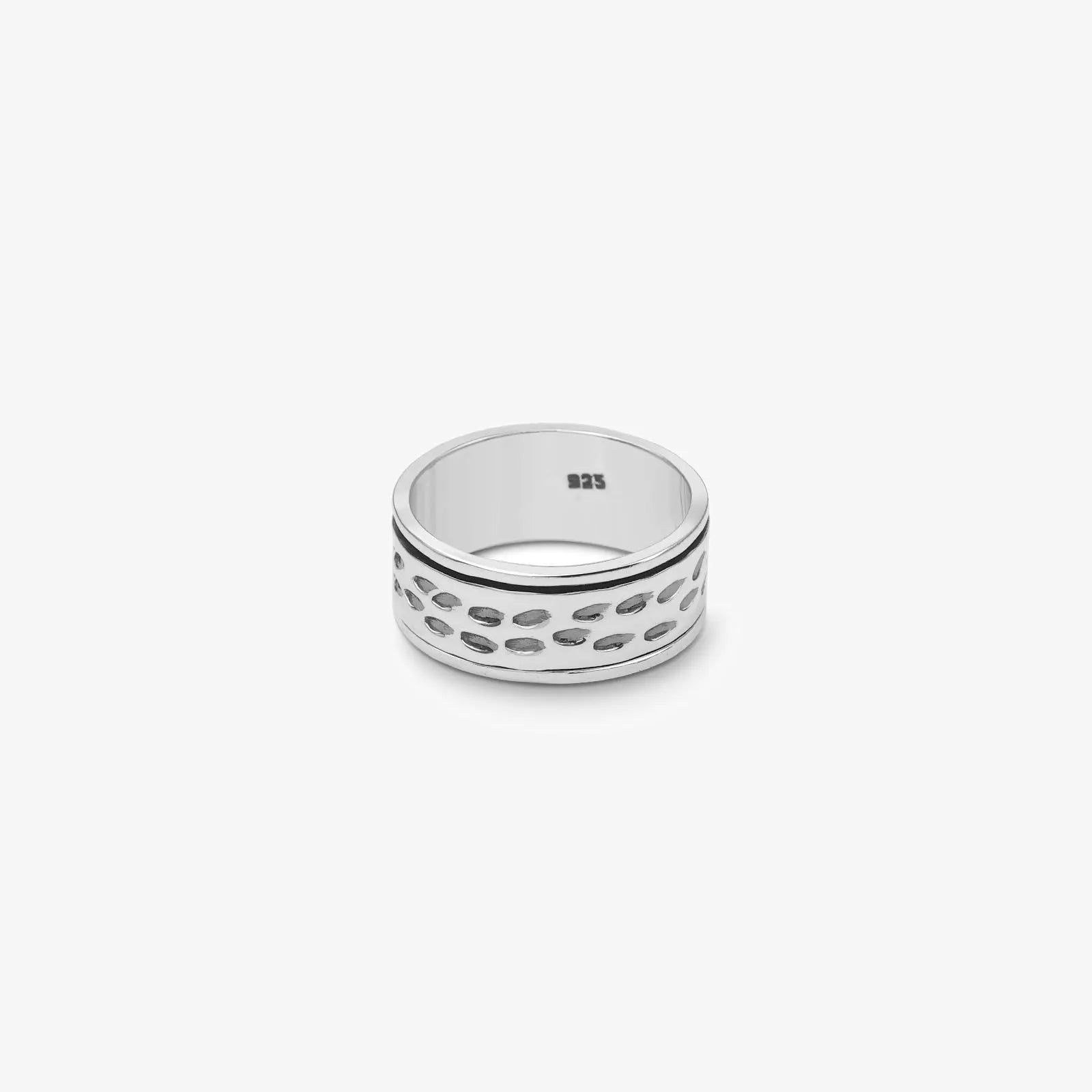 Black Stripes Carved Silver Band Ring - Tweov Jewels