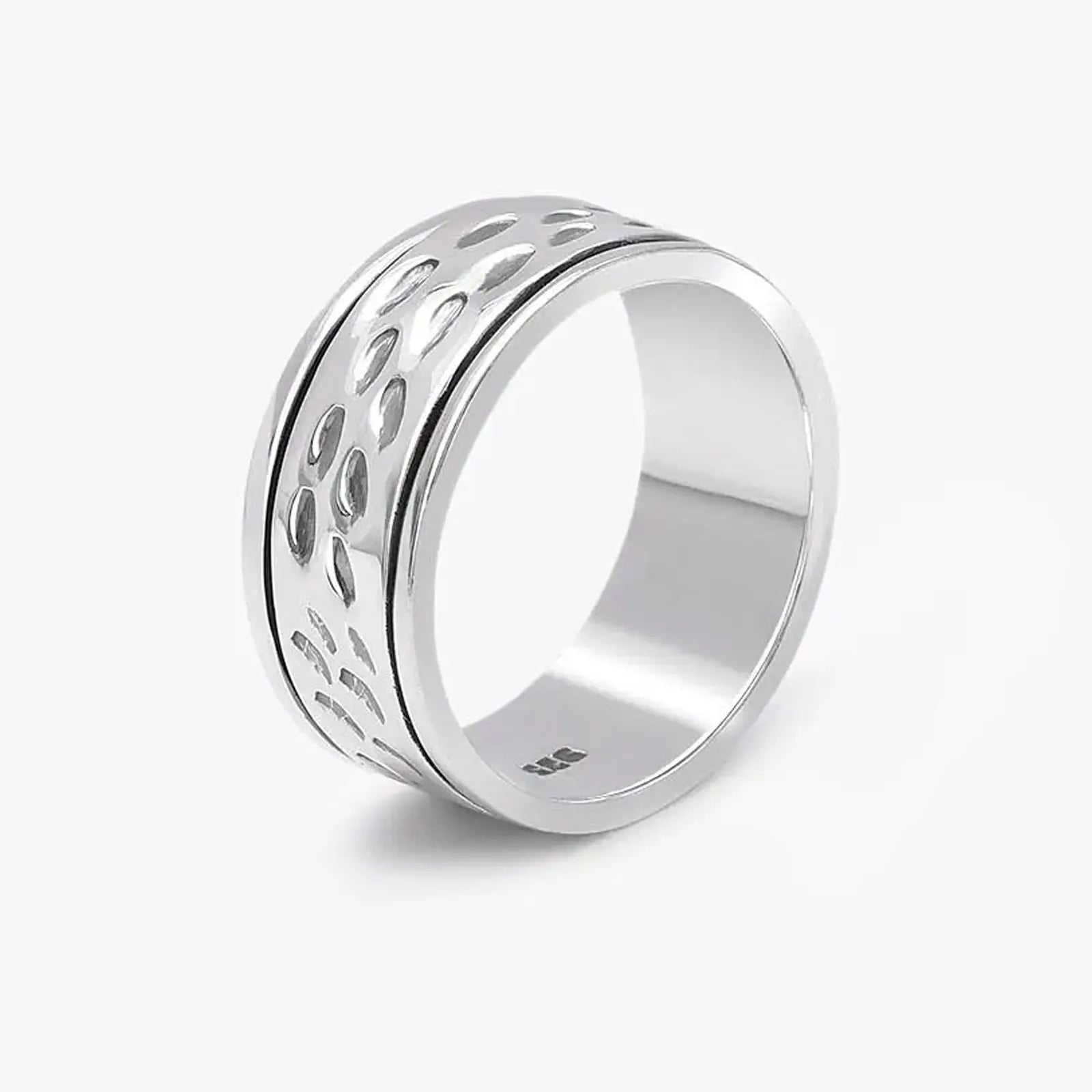Black Stripes Carved Silver Band Ring - Tweov Jewels
