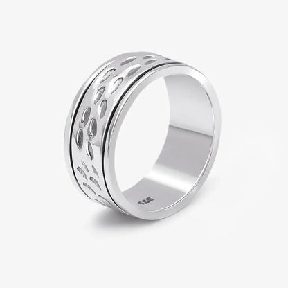 Black Stripes Carved Silver Band Ring - Tweov Jewels