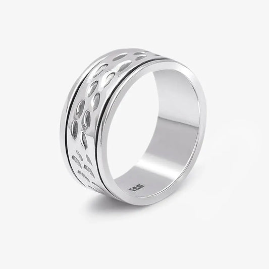 Black Stripes Carved Silver Band Ring - Tweov Jewels