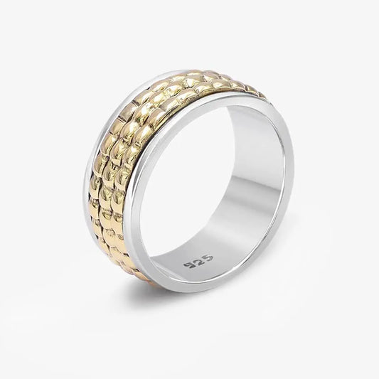 Gold Plated Textured Silver Ring - Tweov Jewels