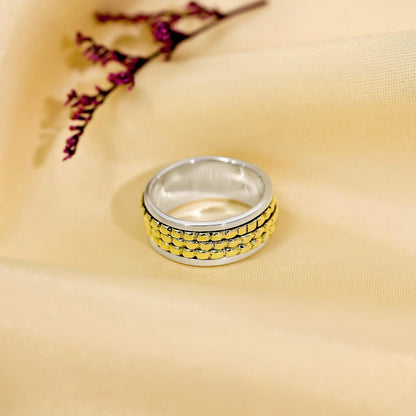 Gold Plated Textured Silver Ring - Tweov Jewels