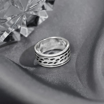 Black Stripes Carved Silver Band Ring - Tweov Jewels