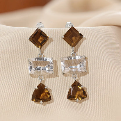 Multicut Brown AD Stone Silver Earrings