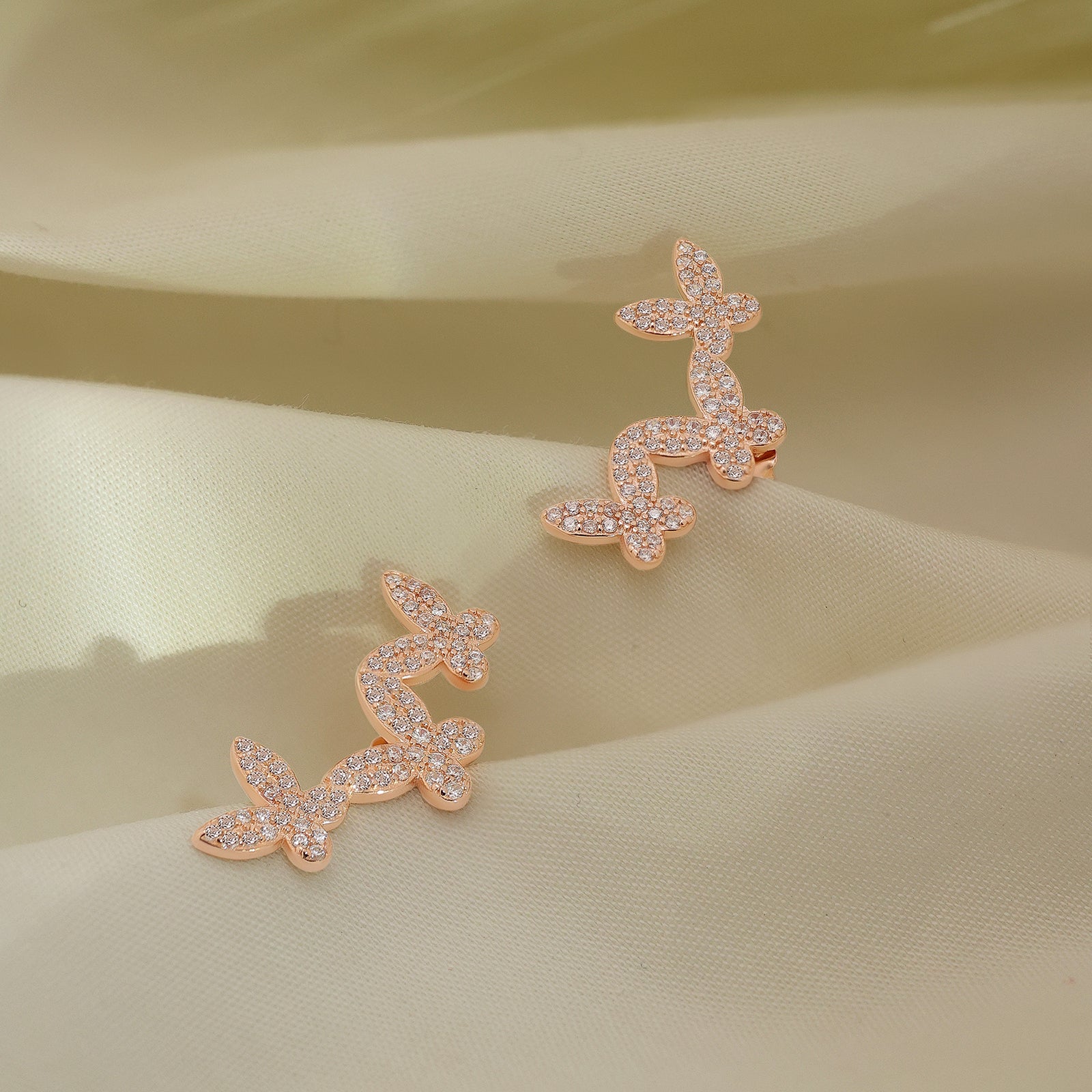 Rose Gold Butterfly Design Silver Earrings for Women - Tweov Jewels