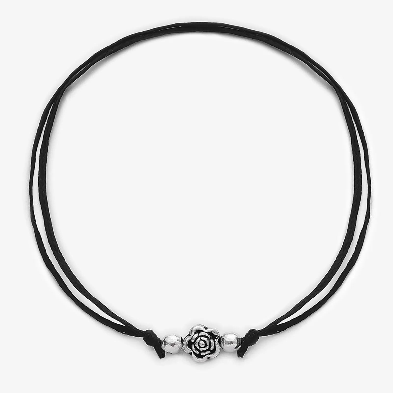 Silver Floral Black Thread Anklet - Tweov Jewels