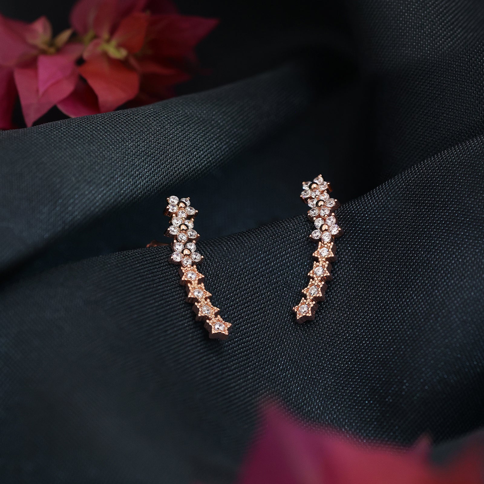 Rose Gold Silver Floral Star Ear Cuffs for Women - Tweov Jewels