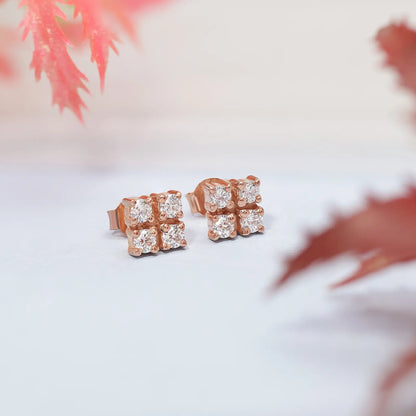 Rose Gold Square Designer Silver Stud Earrings