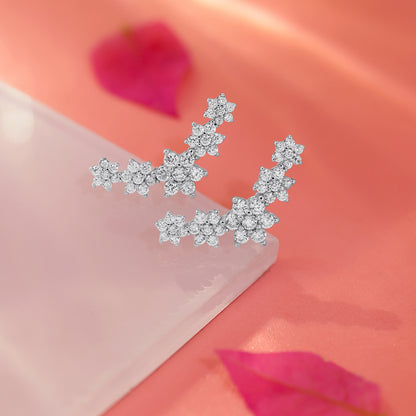 Floral Design Silver Cuff Earrings for Women - Tweov Jewels