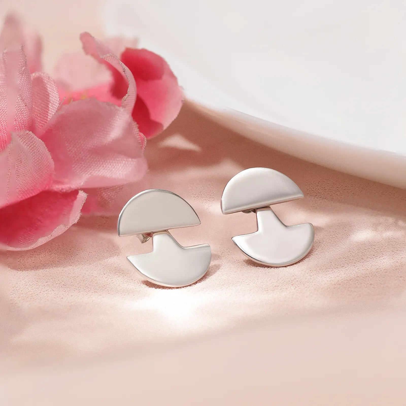 Silver Moon Cut Earrings