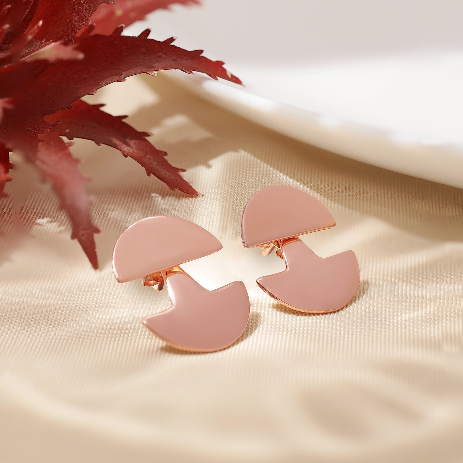 Rose Gold Plated Moon Shaped Silver Earrings