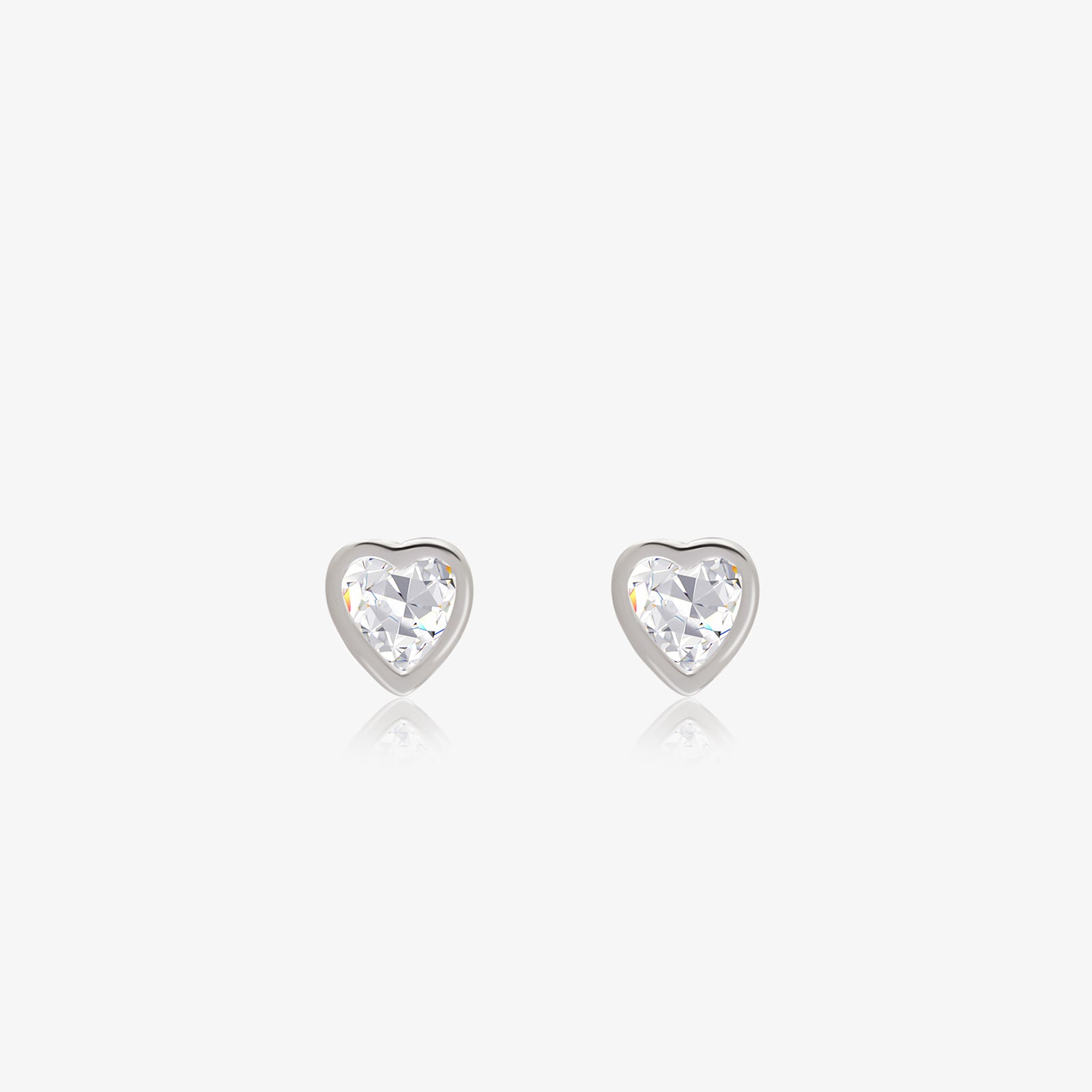 Heart Bezel Stud Earrings For Women – 925 Sterling Silver Rhodium Plated