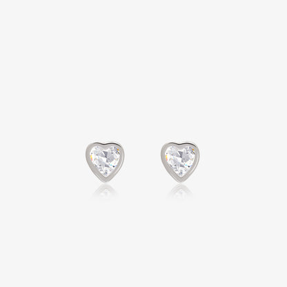 Heart Bezel Stud Earrings For Women – 925 Sterling Silver Rhodium Plated