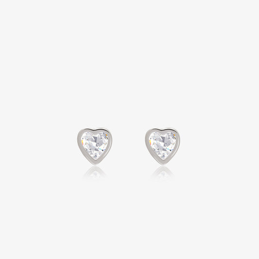 Heart Bezel Stud Earrings For Women – 925 Sterling Silver Rhodium Plated