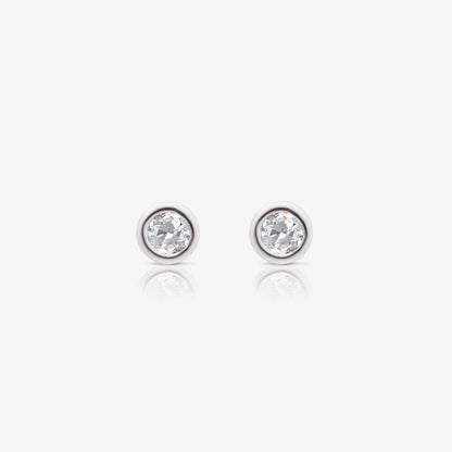 Round CZ Bezel Earrings For Women – 925 Sterling Silver Rhodium Plated