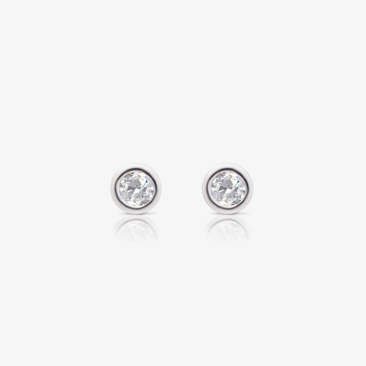 Round CZ Bezel Earrings For Women – 925 Sterling Silver Rhodium Plated