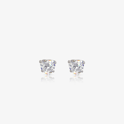 Round CZ 3-Prong Stud Earrings For Women – 925 Sterling Silver Rhodium Plated