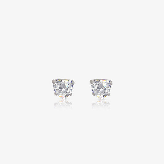 Round CZ 3-Prong Stud Earrings For Women – 925 Sterling Silver Rhodium Plated