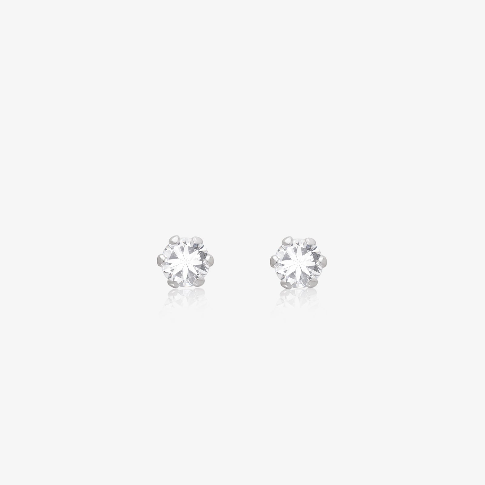 CZ Six Prong Stud Earrings For Girls – 925 Sterling Silver Rhodium Plated