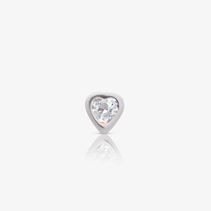 White Heart CZ Bezel Stud Earrings For Women – 925 Sterling Silver Rhodium Plated