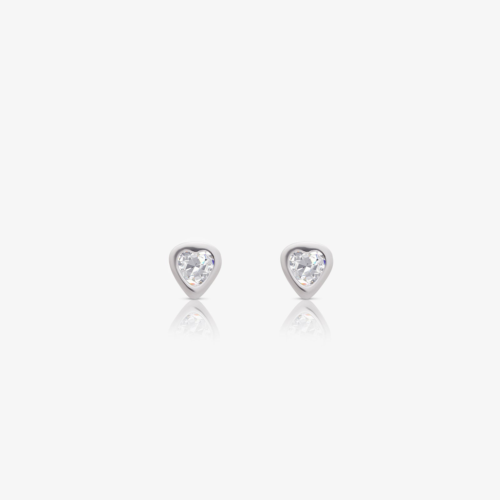 White Heart CZ Bezel Stud Earrings For Women – 925 Sterling Silver Rhodium Plated