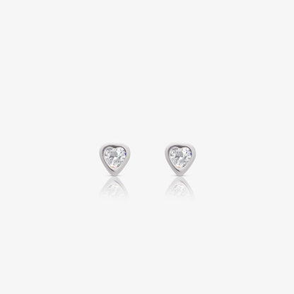 White Heart CZ Bezel Stud Earrings For Women – 925 Sterling Silver Rhodium Plated