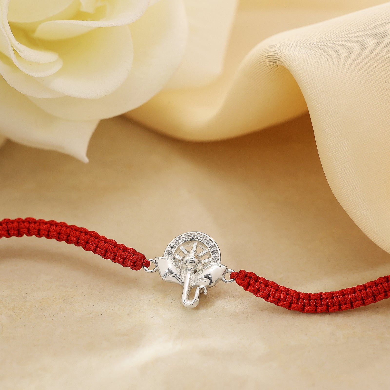 Ganesha CZ Silver Rakhi for Brother - Tweov Jewels