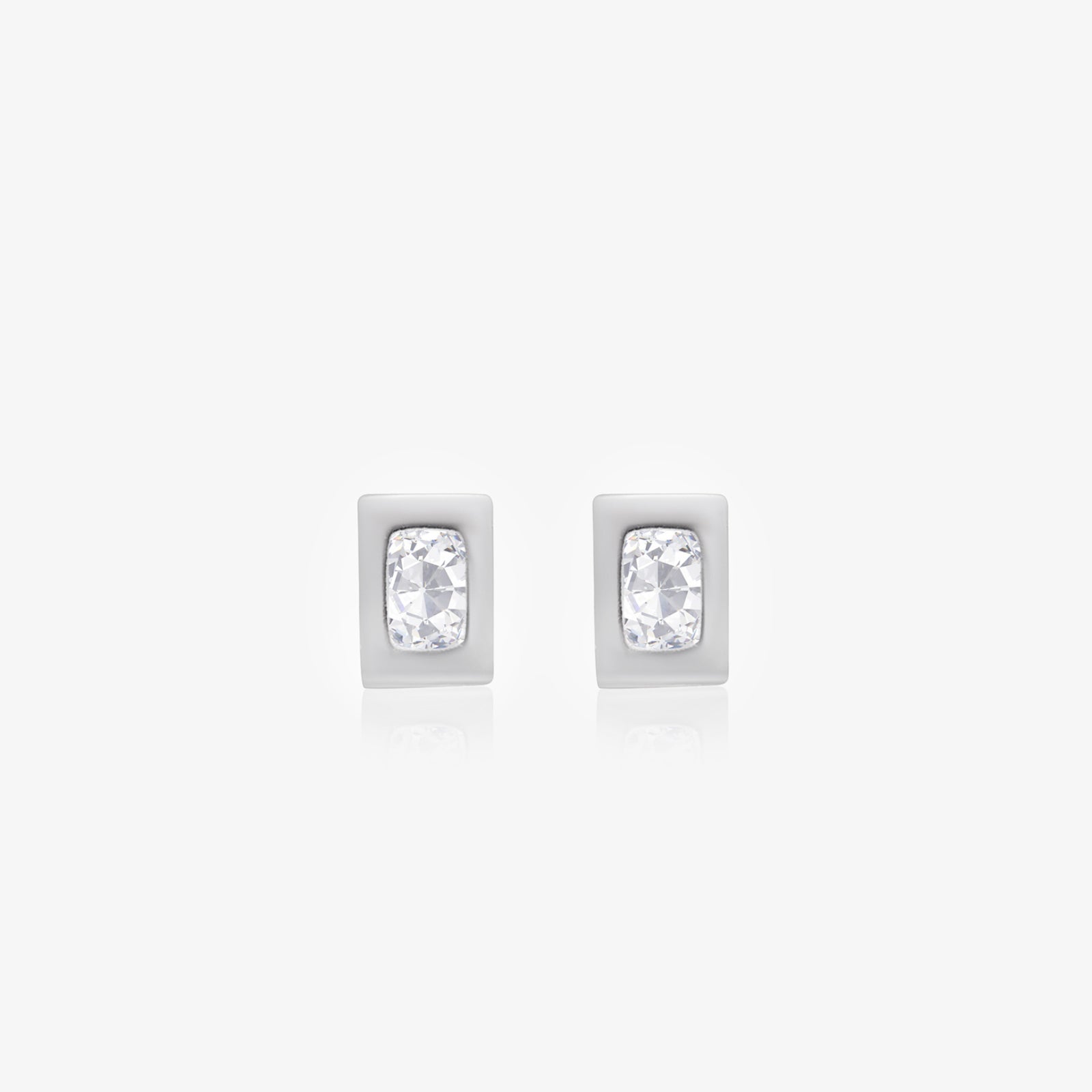 CZ Frame Stud Earrings for Women – 925 Sterling Silver Rhodium Plated