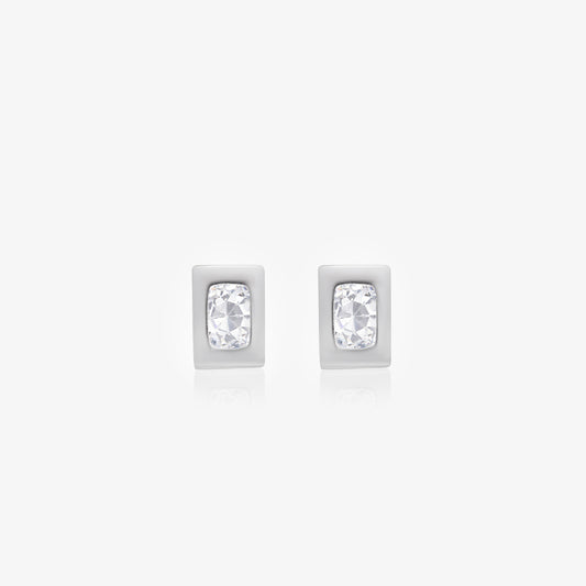 CZ Frame Stud Earrings for Women – 925 Sterling Silver Rhodium Plated