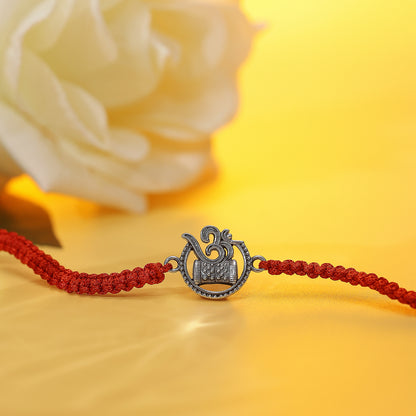 Oxidized Silver Circular Om Damru Rakhi for Brother - Tweov Jewels